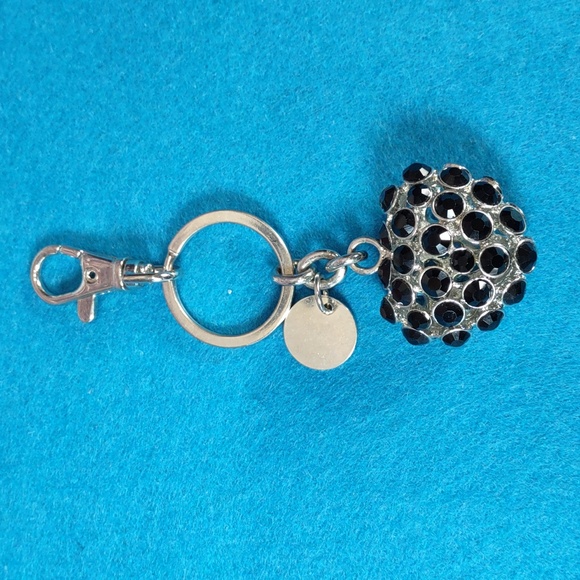 Black Crystal Studded Heart Shaped Purse Charm/Keyring - Picture 2 of 3